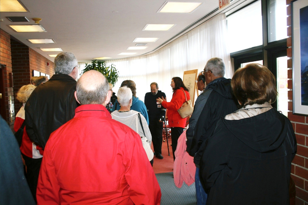 Classmates getting the Welcome speech from Johnson staff.