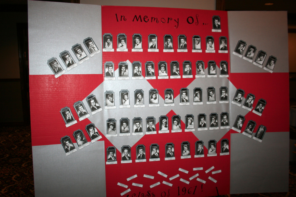 In Memory Of..... Board.  Thanks, Kathy Kottal for making it.  86 Classmates have passed on.